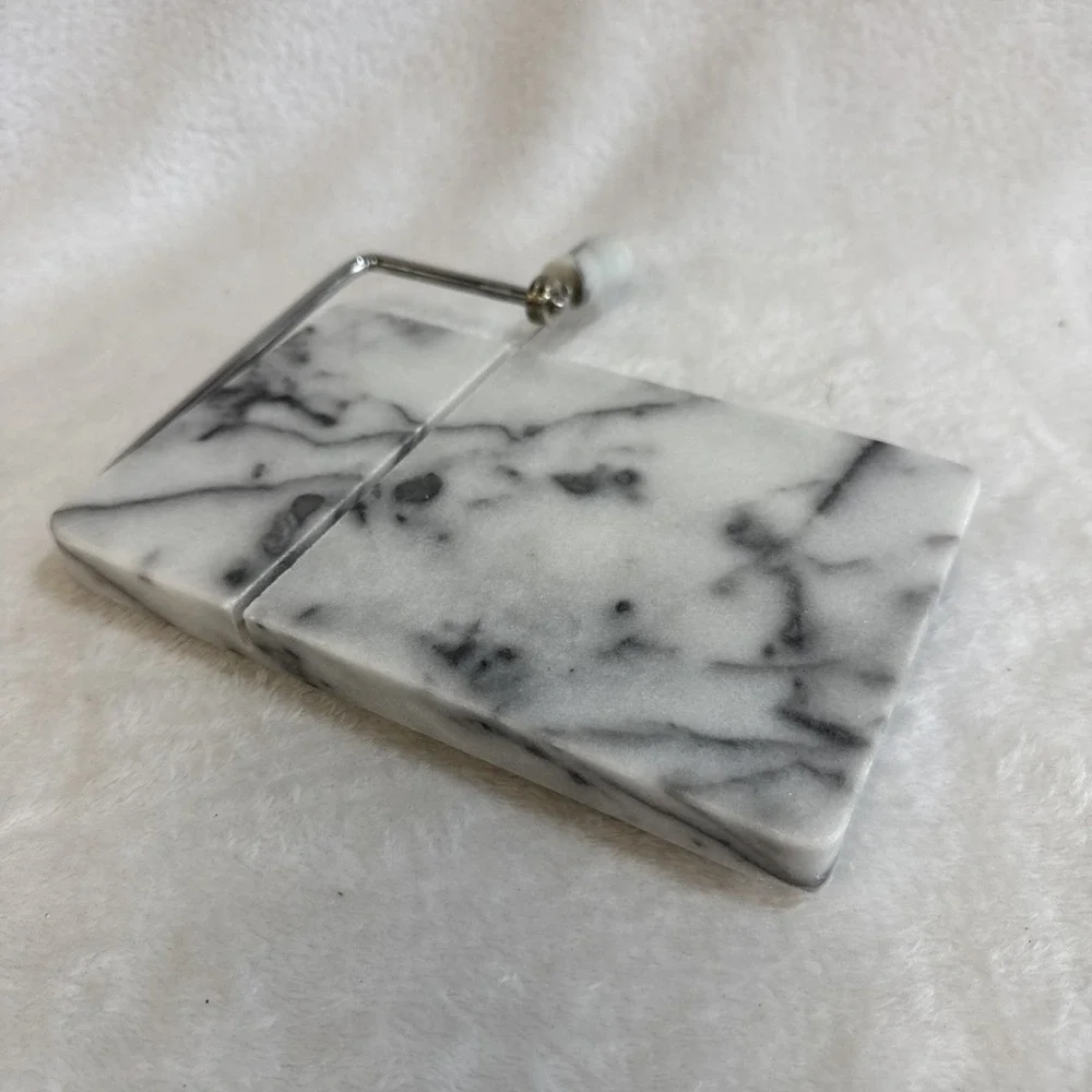 White Marble Cheese Slicer‎ Board with Stainless Steel Wire Cutter 8x5 Inch